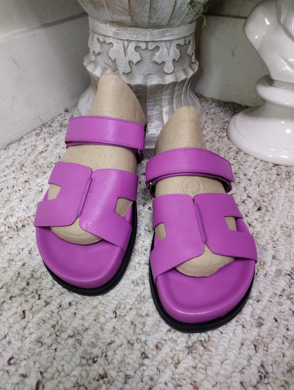 Anthropologie Bibi Lou Mindy Purple Leather Slide Sandals - Picture 2 of 7
